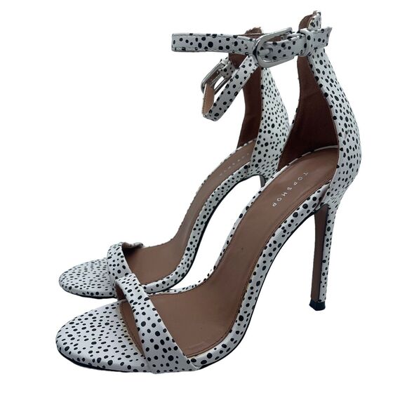 Topshop EUR 37 US 7 Heels Stiletto Dot Print Strappy Open Toe White Black - Picture 1 of 13